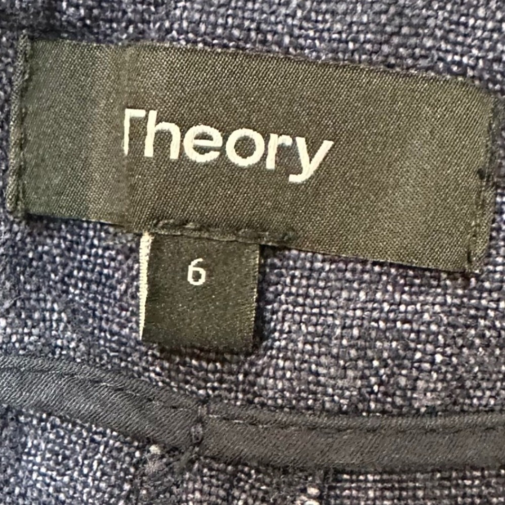 Theory Terena B Indigo Blue 100% Linen Wide Leg Cropped Pants Size 6 Made in USA - Picture 3 of 8